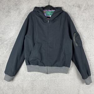 Christopher Bevans Jacket Mens Large Black Hooded Full Zip Silk Lined Pocket USA